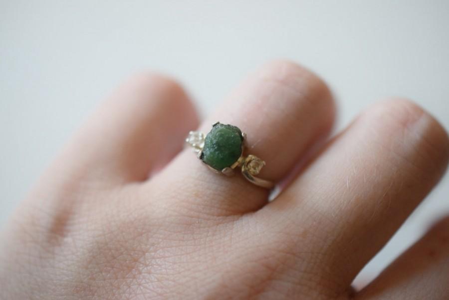 Wedding - Natural Emerald Ring Raw Diamond Engagement Ring Rough Emerald and Diamond Wedding Band