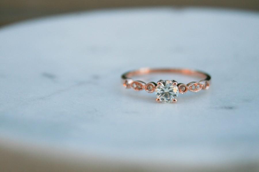 Hochzeit - Moissante Engagement Ring, Engagement Ring, Rose Gold Ring, Unique Engagement Ring, 14K Rose Gold
