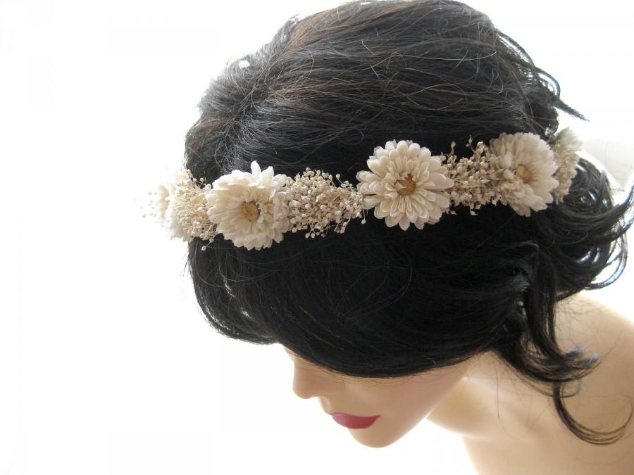 Mariage - bridal hair accessories, flower head wreath, wedding hair accessory, vintage flower head piece, natural hair circlet, hair wreath