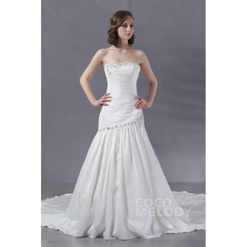 زفاف - Modern Trumpet-Mermaid Strapless Dropped Waist Cathedral Train Taffeta Wedding Dress CWLT13008 - Top Designer Wedding Online-Shop