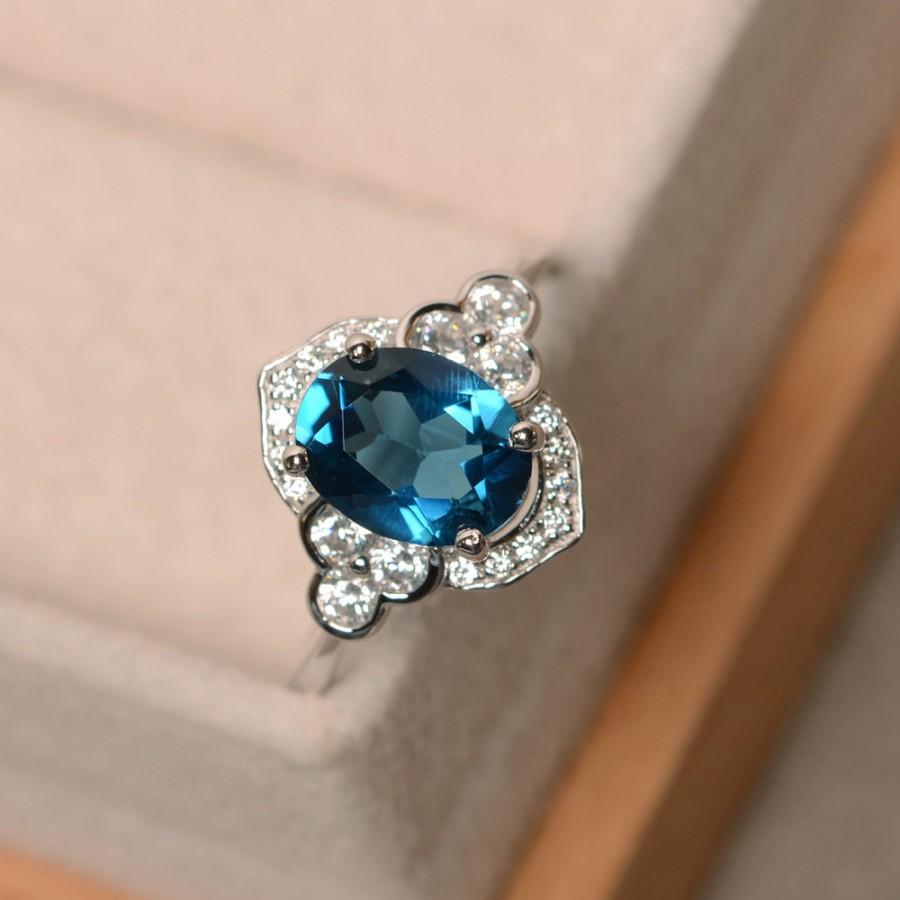 Hochzeit - London blue topaz ring, oval cut, blue gemstone, wedding ring, sterling silver