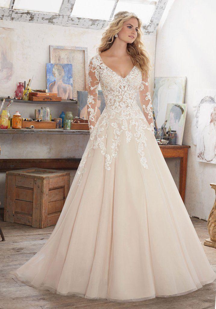 Hochzeit - Mori Lee Maira 8110 Long Sleeve Lace Ball Gown Wedding Dress
