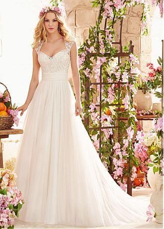 زفاف - Buy Discount Stunning Tulle Queen Anne Neckline A-line Wedding Dress With Embroidery At Dressilyme.com