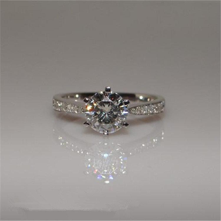 زفاف - 1CT Genuine Esdomera Moissanite Classic 14k White Gold Prong Set Accents Engagament Wedding Rings (CFMSDR003)