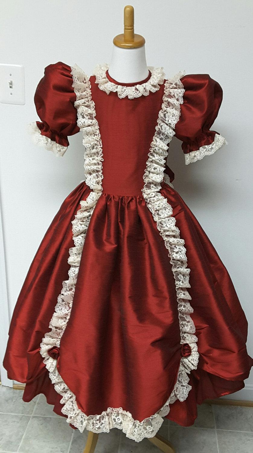 Wedding - Princess Dress with Ruffles. Lace. Puffy Sleeves. Girls Victorian Style Dress. Weddings, Birthday. Ballet. Optional Pantaloons available