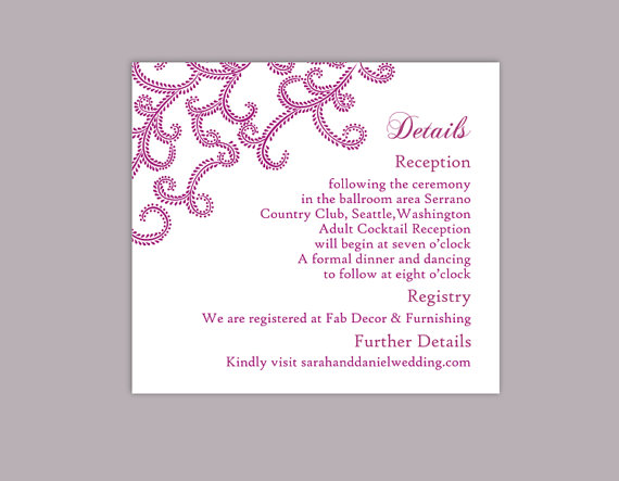 Свадьба - DIY Bollywood Wedding Details Card Template Editable Word File Instant Download Printable Purple Details Card Elegant Enclosure Card