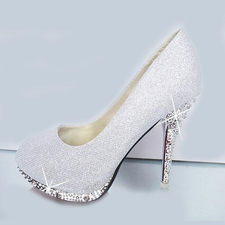 Wedding - 2016 Glitter White Wedding Shoes Evening Shoes Crystal Red Bottom High Heels Sexy Women's Pumps Bridal Shoes Red Sole Shoes