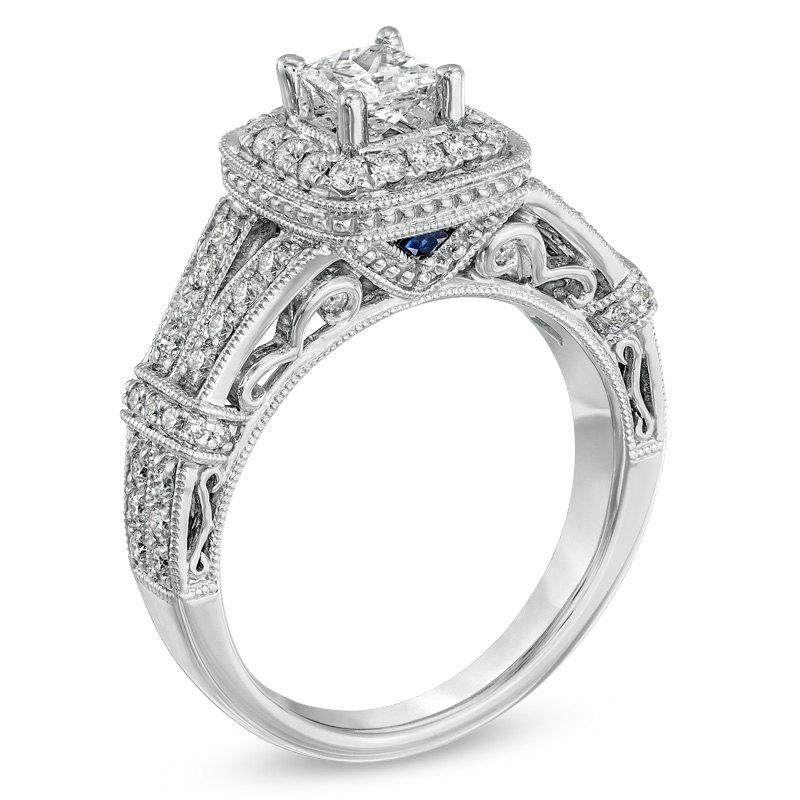 Mariage - Princess Cut Diamond Engagement Ring 1.00CT Diamond Engagement Halo Vintage Ring Antique Deco Style 14K White Gold Size 4-9
