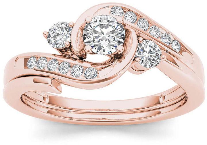 Hochzeit - MODERN BRIDE 1/2 CT. T.W. Diamond 10K Rose Gold 3-Stone Bypass Ring Set