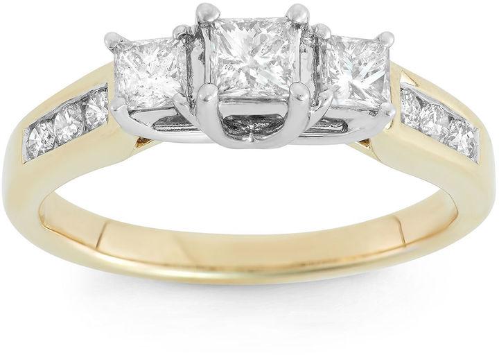Mariage - MODERN BRIDE 1 CT. T.W. Diamond 14K Yellow Gold Princess-Cut 3-Stone Bridal Ring