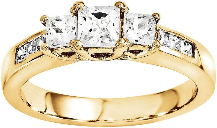Hochzeit - MODERN BRIDE 5/8 CT. T.W. Diamond 14K Yellow Gold 3-Stone Engagement Ring