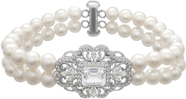Mariage - SOFIA Certified Sofia Bridal Cultured Freshwater Pearl & Swarovski Cubic Zirconia Bracelet