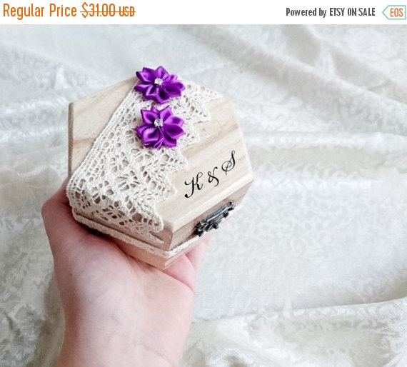 Wedding - Wedding rings box, wedding pillow rustic cotton lace satin flowers shabby chic brown cream lace sola flower rings box customised