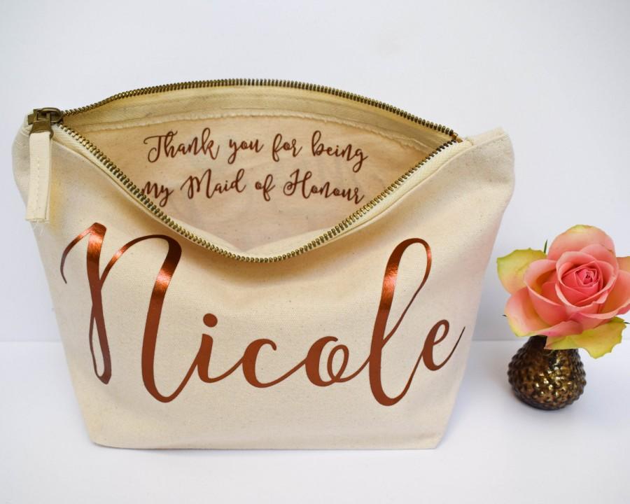 Hochzeit - Wedding Thank you Gift - Personalised Bridesmaid Gift Make Up Bag - Maid of Honour Gift - Unique Gift for Bridal Party, Makeup Cosmetic Bags