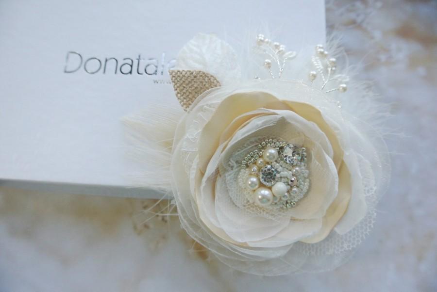 Свадьба - Bridal Hair accessory,Rustic Wedding Hair Piece , Ivory Beige Champagne Burlap Headpiece, Bridal Hair flower,Bridal Hair Wedding Hair Flower