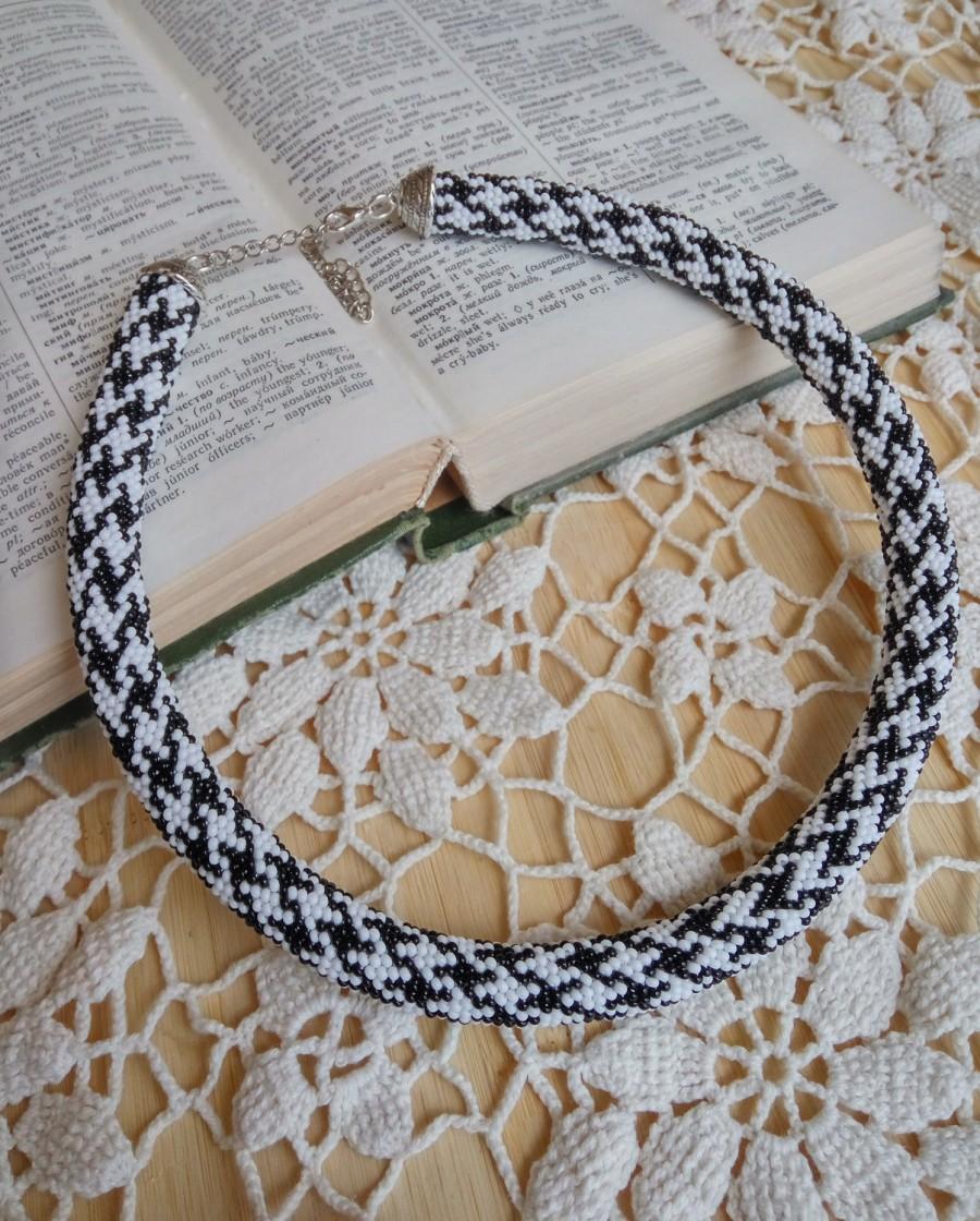 Mariage - Haute couture chanel style necklace classic print black white trending statement beadwork crochet rope fashion jewelry beaded unusual casual