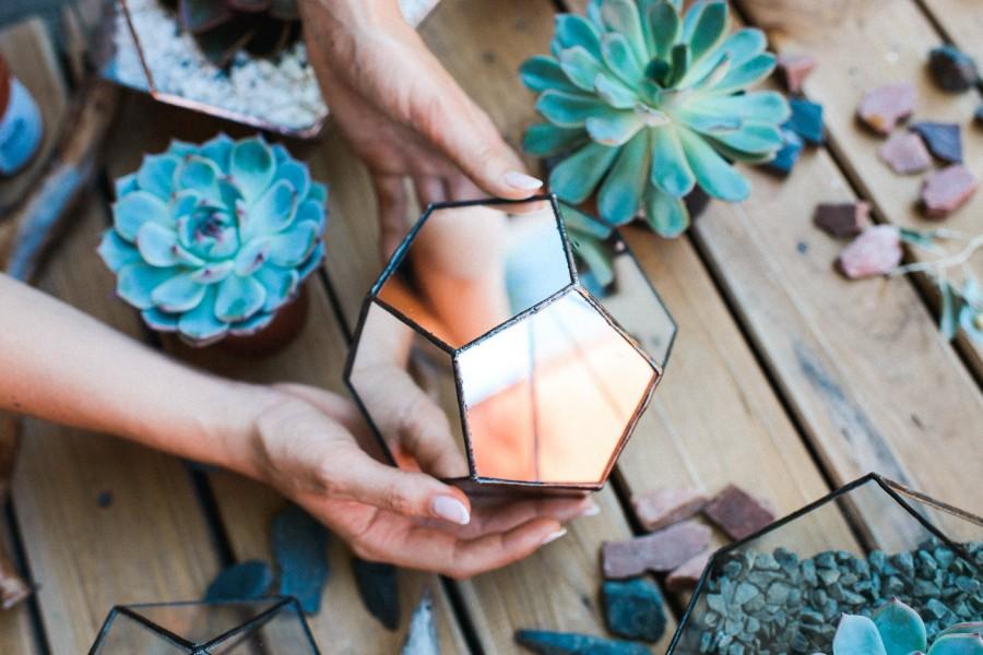 Mariage - Mirror Dodecahedron -Glass geometric Terrarium - Handmade Geometric Terrarium - Glass Planter- Home decor - Wedding table decor