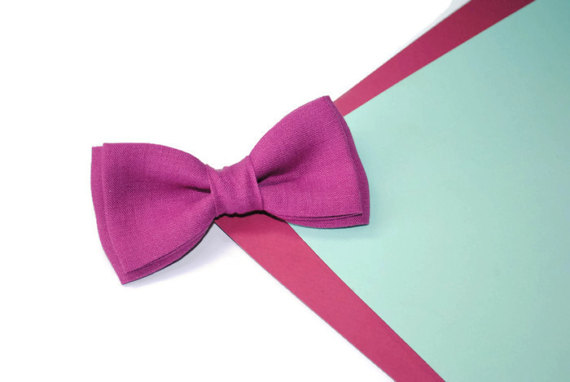 Свадьба - Fuchsia wedding Fuchsia bowtie Linen bow tie For kids For toddlers Wedding necktie Groom's tie Groomsmen ties Fuchsia handkerchief Father's