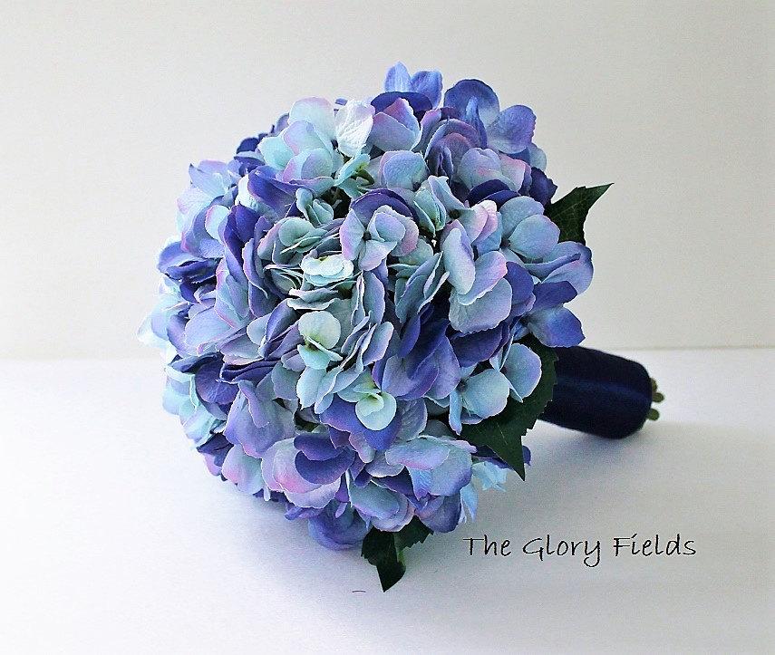 Mariage - Premium Blue Hydrangea Silk Wedding Bouquet. Wedding Packages and Custom Orders Available!