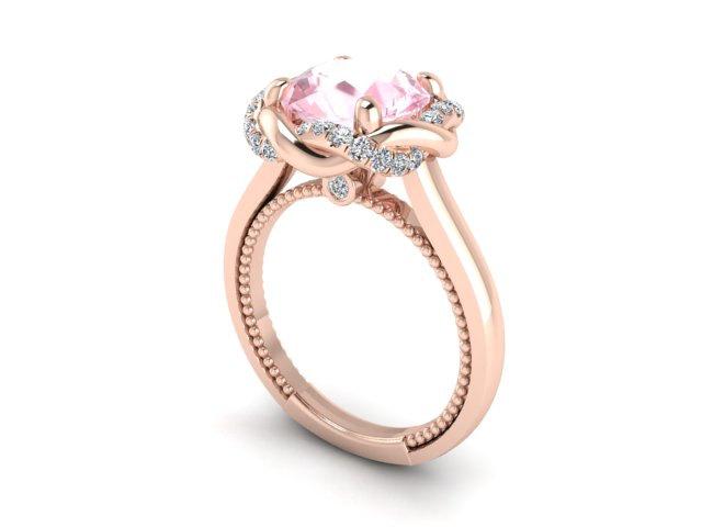 Mariage - Diamond Engagement Ring, Wedding Rings, Bridal Ring, Venetian Collection By Bridal Rings, Natural Light Peach Pink Morganite and Diamonds