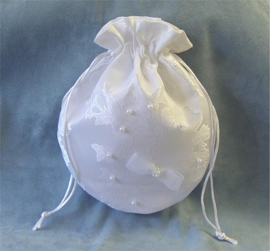 Свадьба - Bridal purse wedding bag drawstring reticule hand bag money bag
