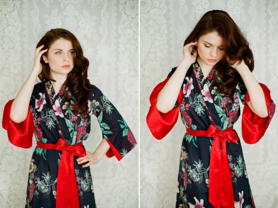 Wedding - One lined custom Angel Sleeve robe or dressing gown with pockets. Kimono robe Art Deco robe Bohemian robe Cotton kimono robe Womens robe