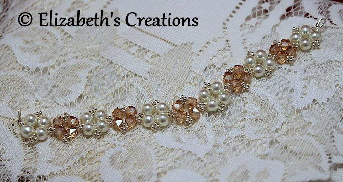 زفاف - Swarovski Pearl and Fire Polish  Beaded Bracelet, Beaded Bracelet, Peach & Ivory Bracelet, Beaded Pearl Bracelet, Bridesmaid Bracelet