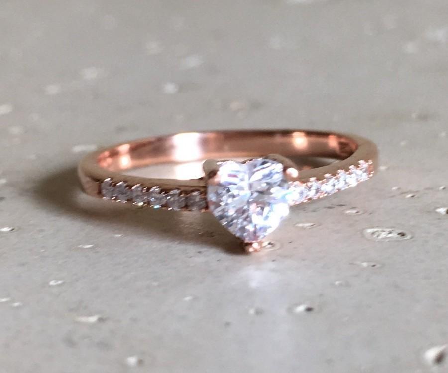 Mariage - Rose Gold Heart Ring- Promise Ring for Her- Engagement Ring- Gemstone Ring- Bridal Wedding Ring- Gift for Her