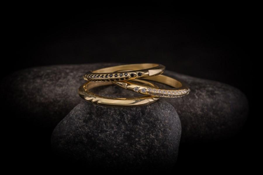 Свадьба - gold stacking ring,rings, wedding ring, anniversary ring, gift for her, Christmas gift, black diamond engagement ring, dainty diamond ring