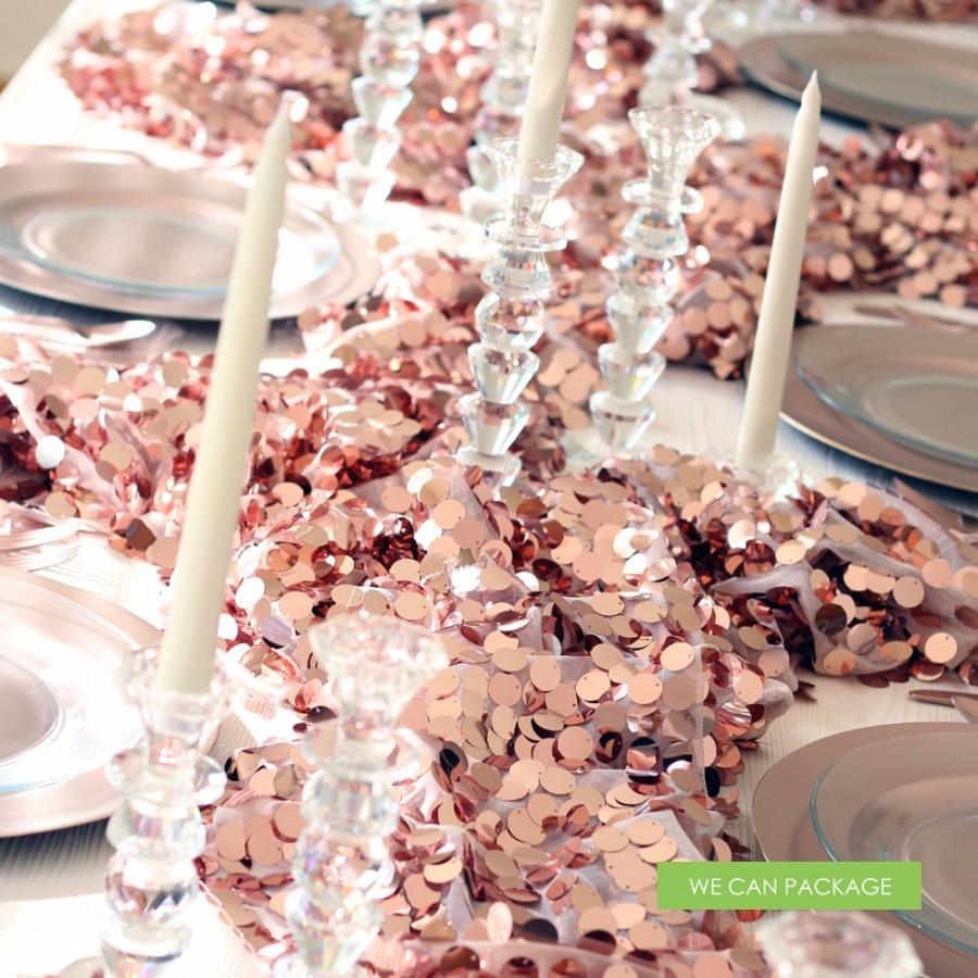 Hochzeit - Rose Gold Confetti Table Runner Sequin Blush Pink Copper 12" x 108"
