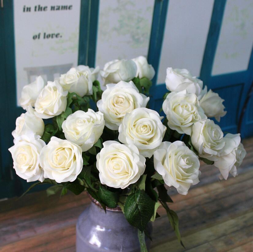 Wedding - Real Touch Flowers White Roses 20 Stems Realistic Off White Wedding Flowers For Table Centerpieces Ceremony Reception Cake Topper Flower