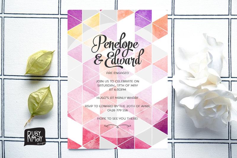 Wedding - Geometric Invitation, Watercolor Invitation - digital or printed, modern wedding invite, engagement invite, geometric, watercolour, ombre