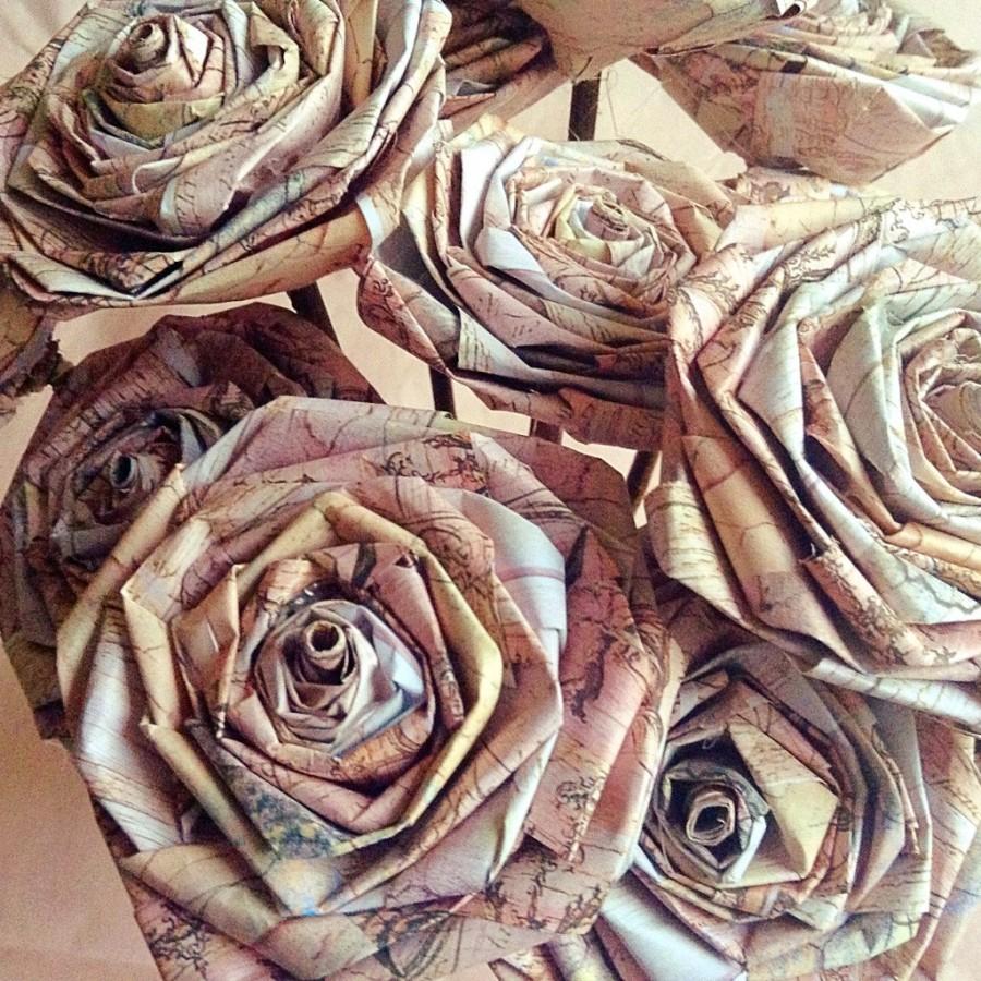 Mariage - Blush Grey Ivory Texture Rose Wooden Sticks Dusty Pink Wedding Paper Bouquet Table Centrepiece Flower Favour Textured (Set of 6)