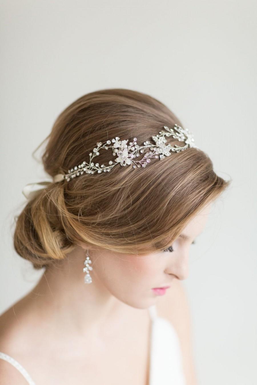 Wedding - Wedding Hair Vine,  Bridal Head Piece, Bridal Hair Accessory, Ribbon Headband