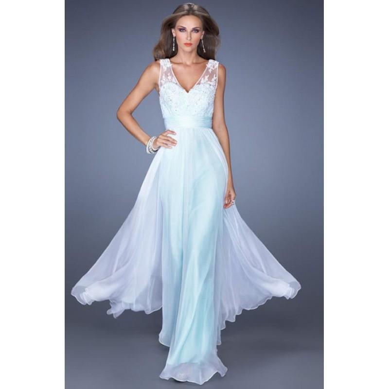 Wedding - 2017 Beautiful V Neck Deep V Back Dress Applique&Lace Ruched Waistline Long Flowing Chiffon online In Canada Prom Dress Prices - dressosity.com