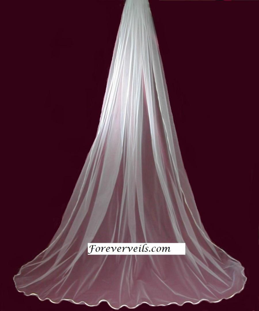 Wedding - Cathedral Wedding Veil 1 tier White or Ivory Satin Cording Pencil Edge Ribbon Plain Cut
