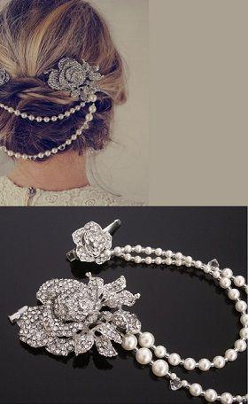 Hochzeit - Vintage Style Hair Draping Pearls And Rhinestone Flower Features, Anita. Featured In Elle UK