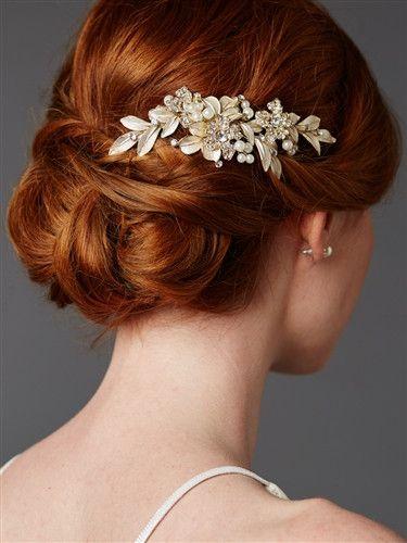 Hochzeit - Sophia Bridal Hand Painted Leaves And Pave Crystals Hair Comb