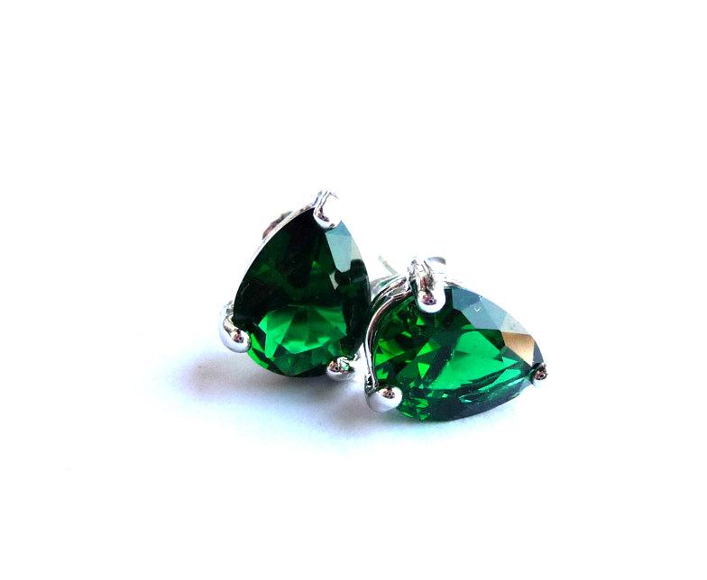 Hochzeit - Silver Stud Earrings, Silver Green Studs, Emerald Posts, Emerald Post, Earrings, Green Studs, Lux Stud Earrings, Lux Post Earrings, Elegant