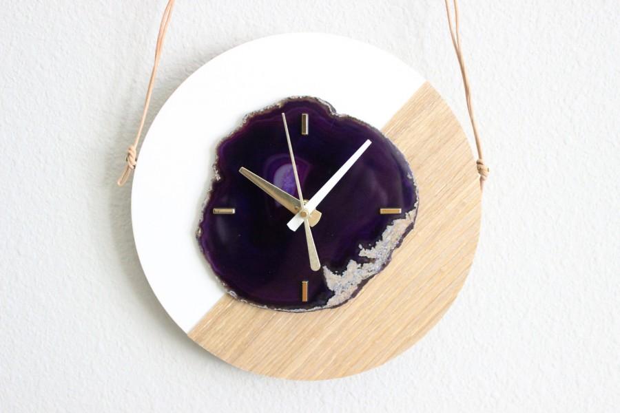 Hochzeit - Modern Purple Amethyst SoLo Agate Wall Clock,Christmas Gift,Unique,Wall Clock,Trending Gift,Wood Wall Clock,Bohemian Wall Decor,Boho Decor