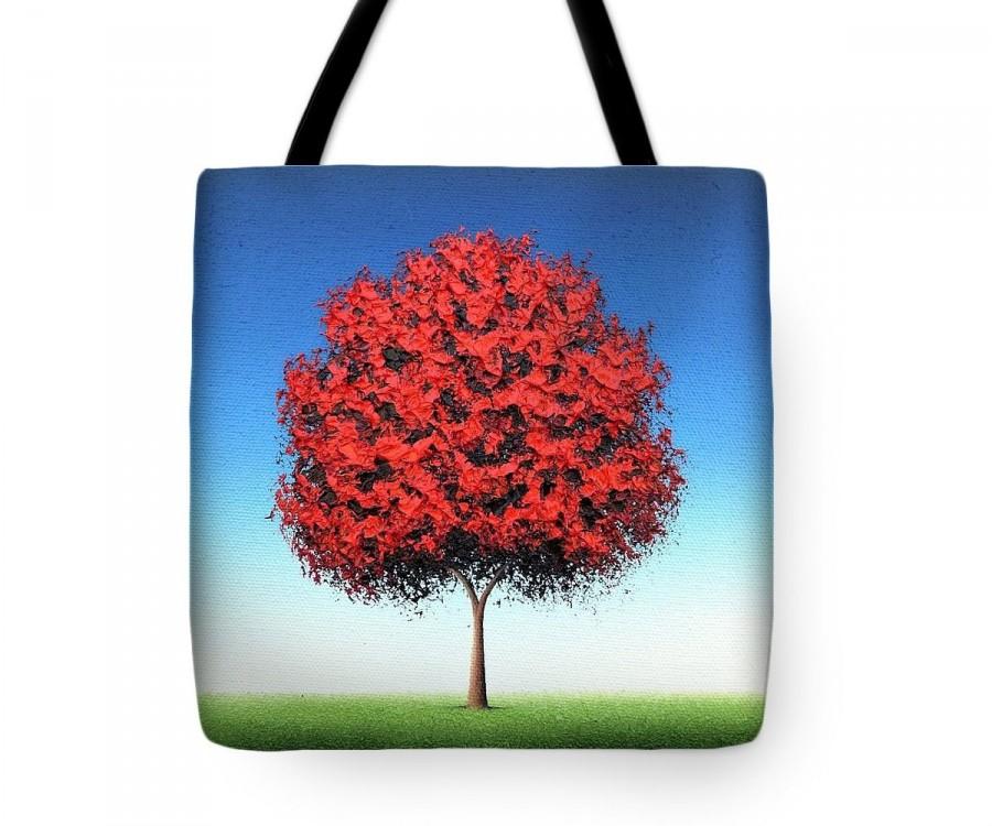 Mariage - Red Tree Tote Bag, Whimsical Tree Handbag, Colorful Tree Art Bag, Reusable Shopping Bag, Large Canvas Tote, Tree Purse, Bright Book Bag