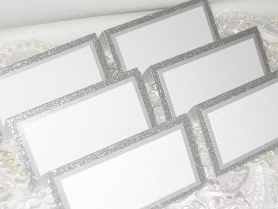 زفاف - Silver Glitter Blank Tented Place Cards, Escort cards, Name Cards - #010
