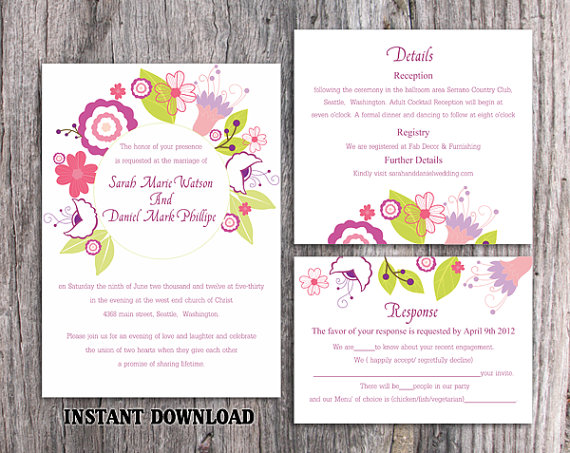 Wedding - DIY Wedding Invitation Template Set Editable Word File Instant Download Printable Invitation Wreath Wedding Invitation Floral Invitation