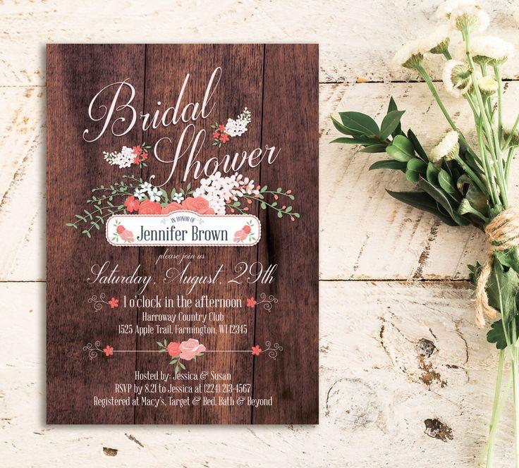 Hochzeit - Rustic Bridal Shower Invitation, Printable Shower Invite, Country Wedding, With FREE Envelopes