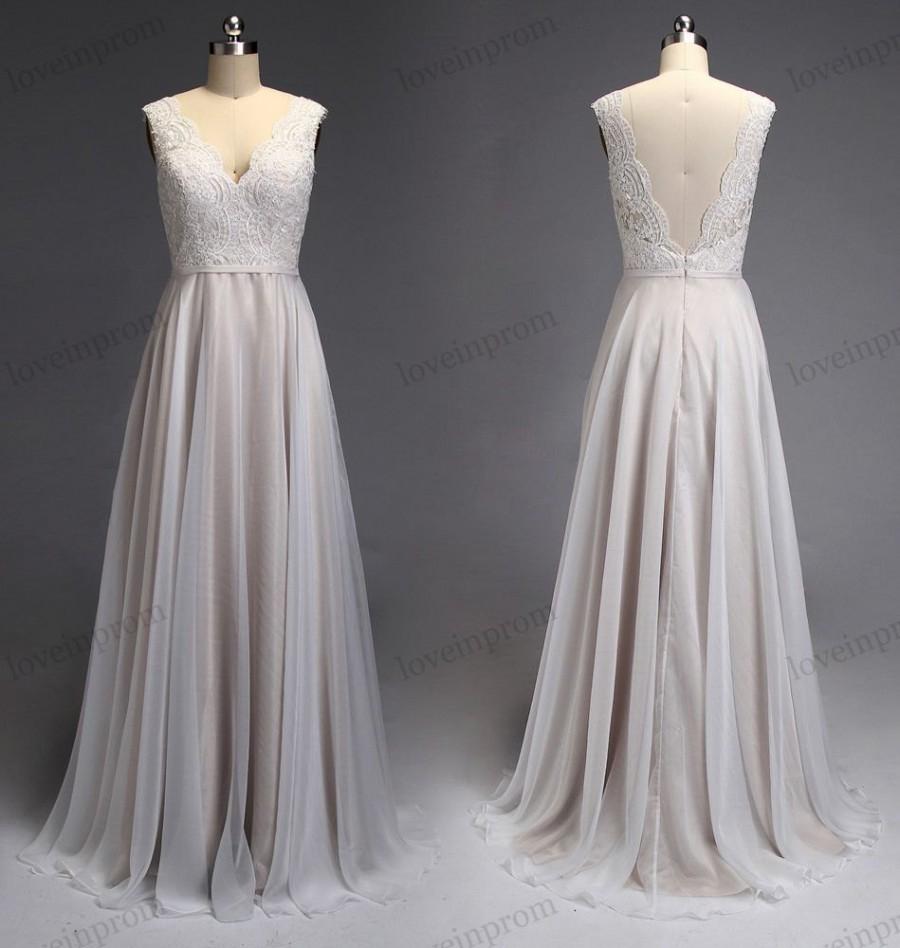 Mariage - Champagne lace cheap wedding dresses chiffon long bridal gowns cheap reception dress for wedding/formal dress