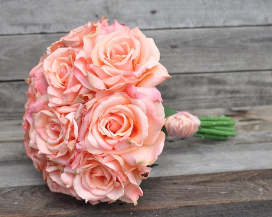 زفاف - Wedding Flowers, Wedding Bouquet, Keepsake Bouquet, Bridal Bouquet Coral, salmon rose wedding bouquet made of silk roses.