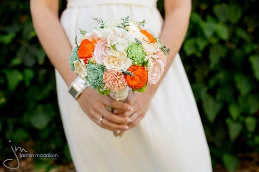 زفاف - Romantic Wedding Alternative Bouquet -Custom Colors Natural Bridal Bouquet, Keepsake Bouquet, Sola Bouquet, Shabby Chic Rustic Wedding