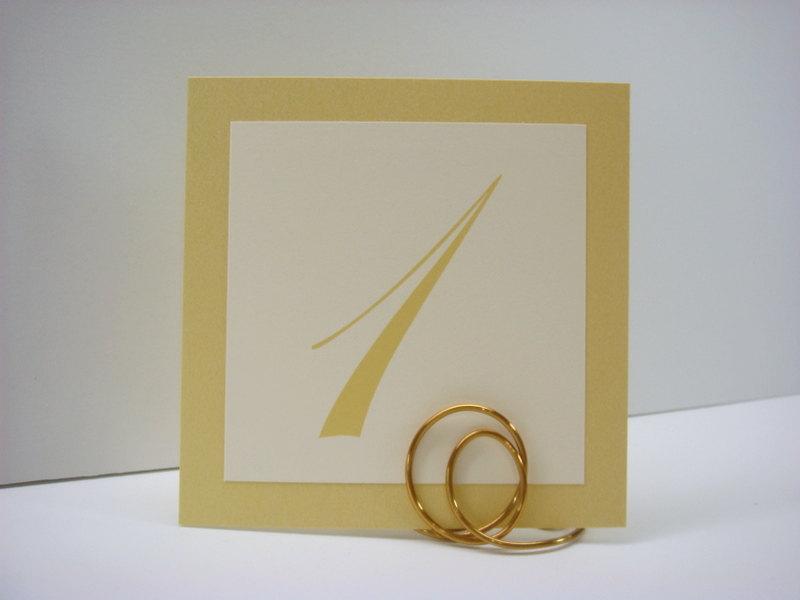 زفاف - Gold Table Numbers Wedding Decor Shimmery Gold Backing and Script Font Layered Design