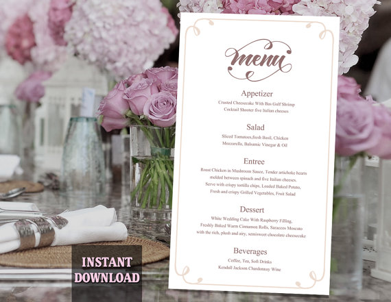 Свадьба - Printable Wedding Menu Template DIY Menu Card Template, Script Menu Template, Editable Menu, Coffee Menu Download Calligraphy Menu, Swirl