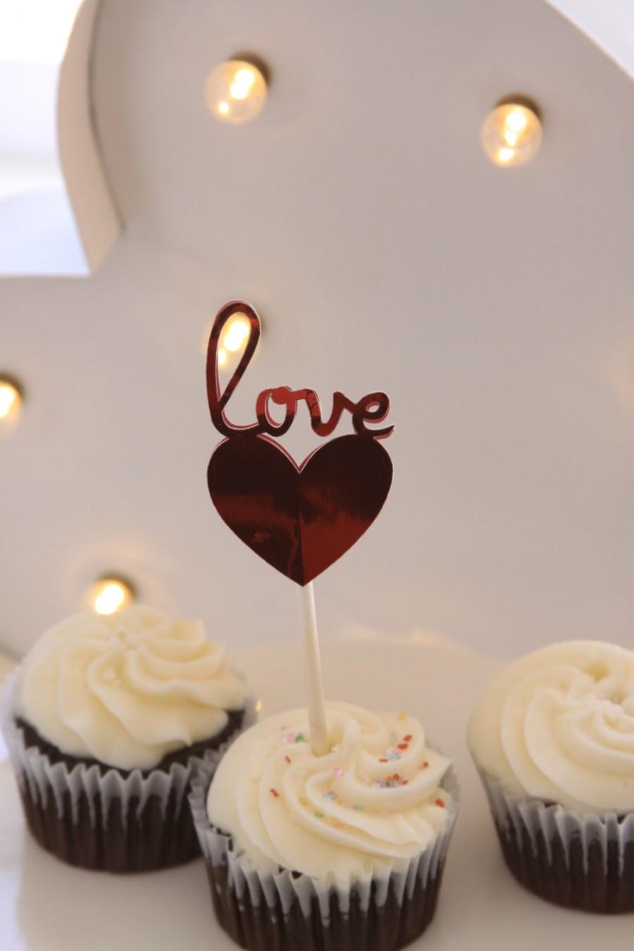 Wedding - Valentines Day Cupcake Toppers- Love Heart - Sweetheart- Red Foil - Valentine's Day - Proposal Idea - Proposal Idea -Just to Say I Love You